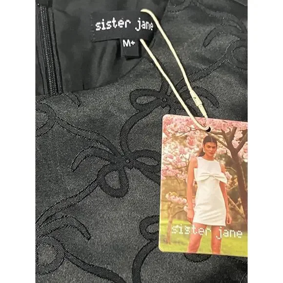 Sister Jane Black Jacquard Puff Sleeve Mini Dress M - Picture 7 of 8